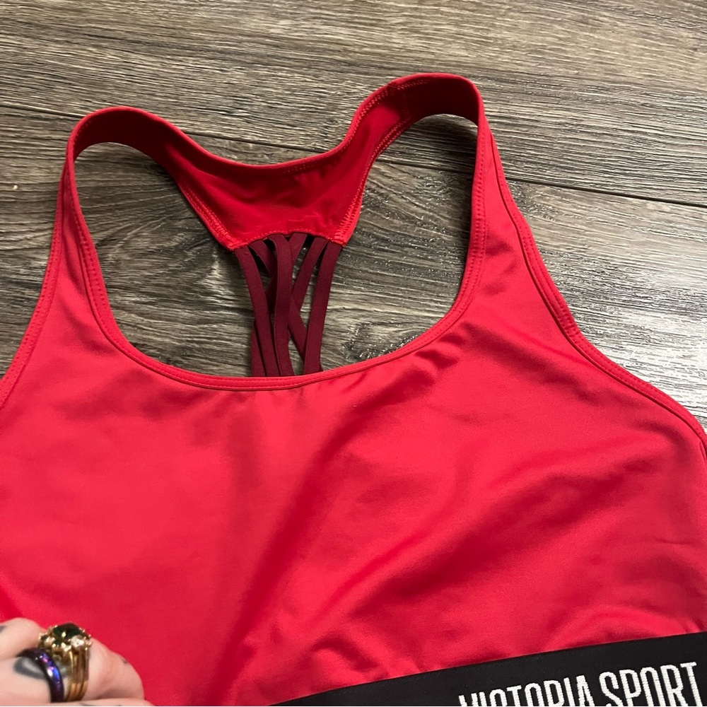 Victoria’s Secret Sport Racerback Strappy Logo Sports Bra (Red/Black) M - Picture 5 of 7